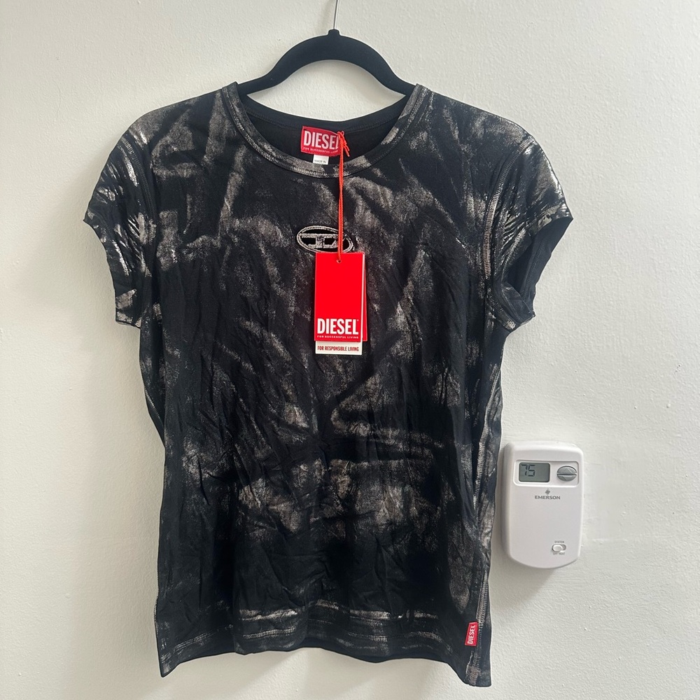 Diesel Women's Black and White Short Sleeve Tee